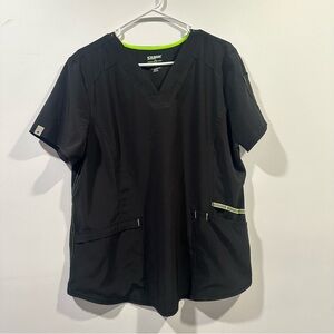 Scrubstar premium scrub wear scrub top black with green accents large